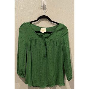 MAEVE Green Scalloped Hemmed Blouse